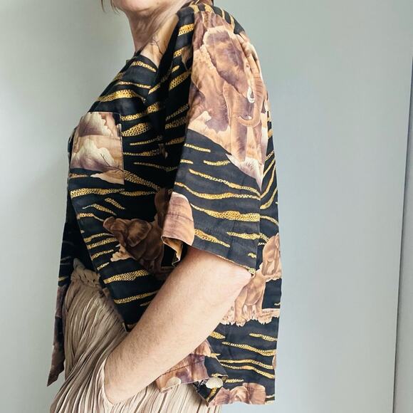 Vintage 80s Safari Style Blouse Cotton Size Medium/Large Elephants Animal Print - Picture 6 of 7